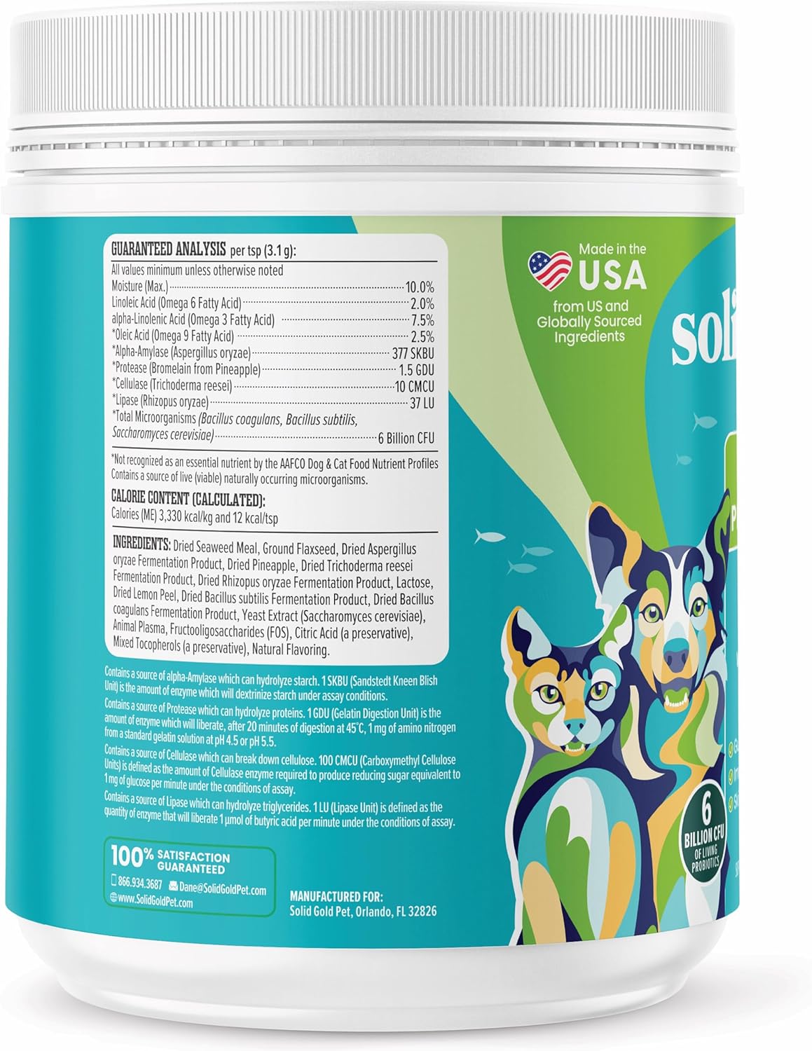 SeaMeal Cat and Dog Probiotic Supplement with Prebiotics and Enzymes for Digestive Health, Skin, Coat, and Immune Support - 8 Ounce Pack