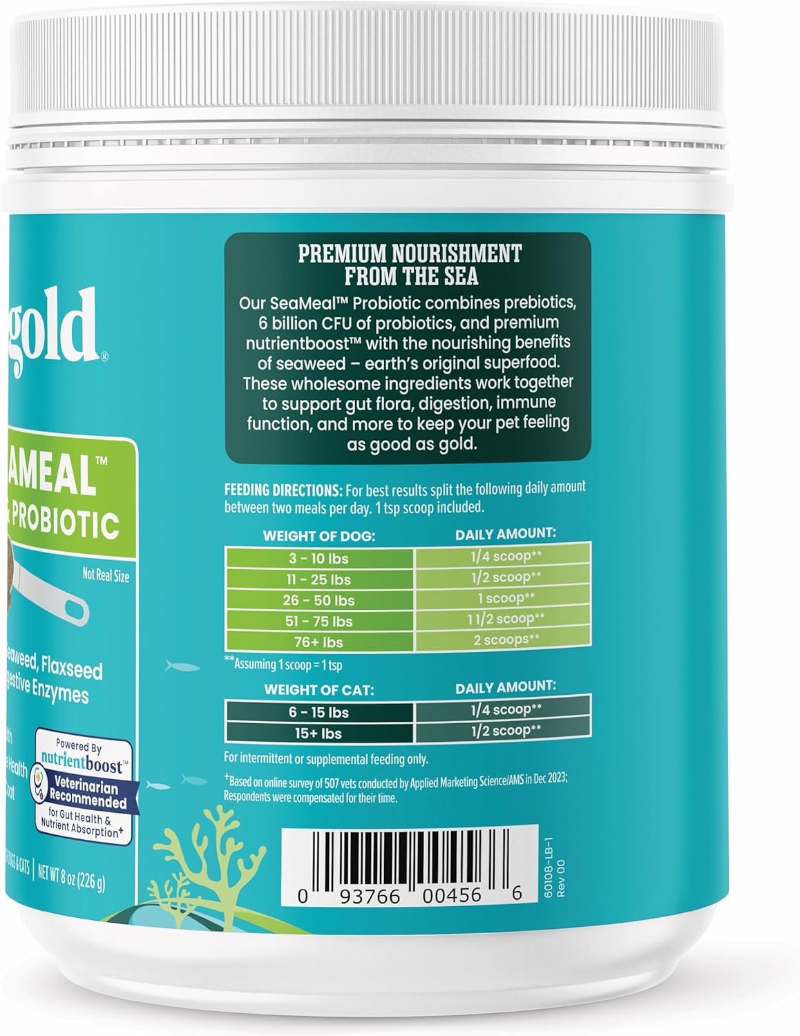 SeaMeal Cat and Dog Probiotic Supplement with Prebiotics and Enzymes for Digestive Health, Skin, Coat, and Immune Support - 8 Ounce Pack