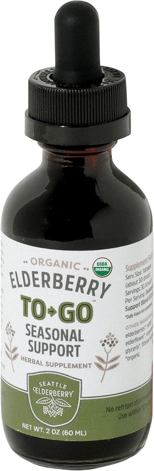 Seattle Elderberry Seasonal Support Tincture - Vegan, Gluten-Free, Allergy Benefits - Organic Ingredients - USA-Made - 2oz