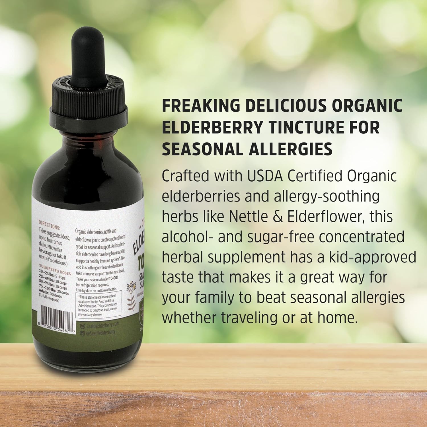 Seattle Elderberry Seasonal Support Tincture - Vegan, Gluten-Free, Allergy Benefits - Organic Ingredients - USA-Made - 2oz