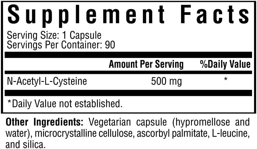 Seeking Health N-Acetyl-L-Cysteine 500mg Capsules - Powerful Detox Support - 90 Easy-to-Swallow Capsules - Allergen-Free