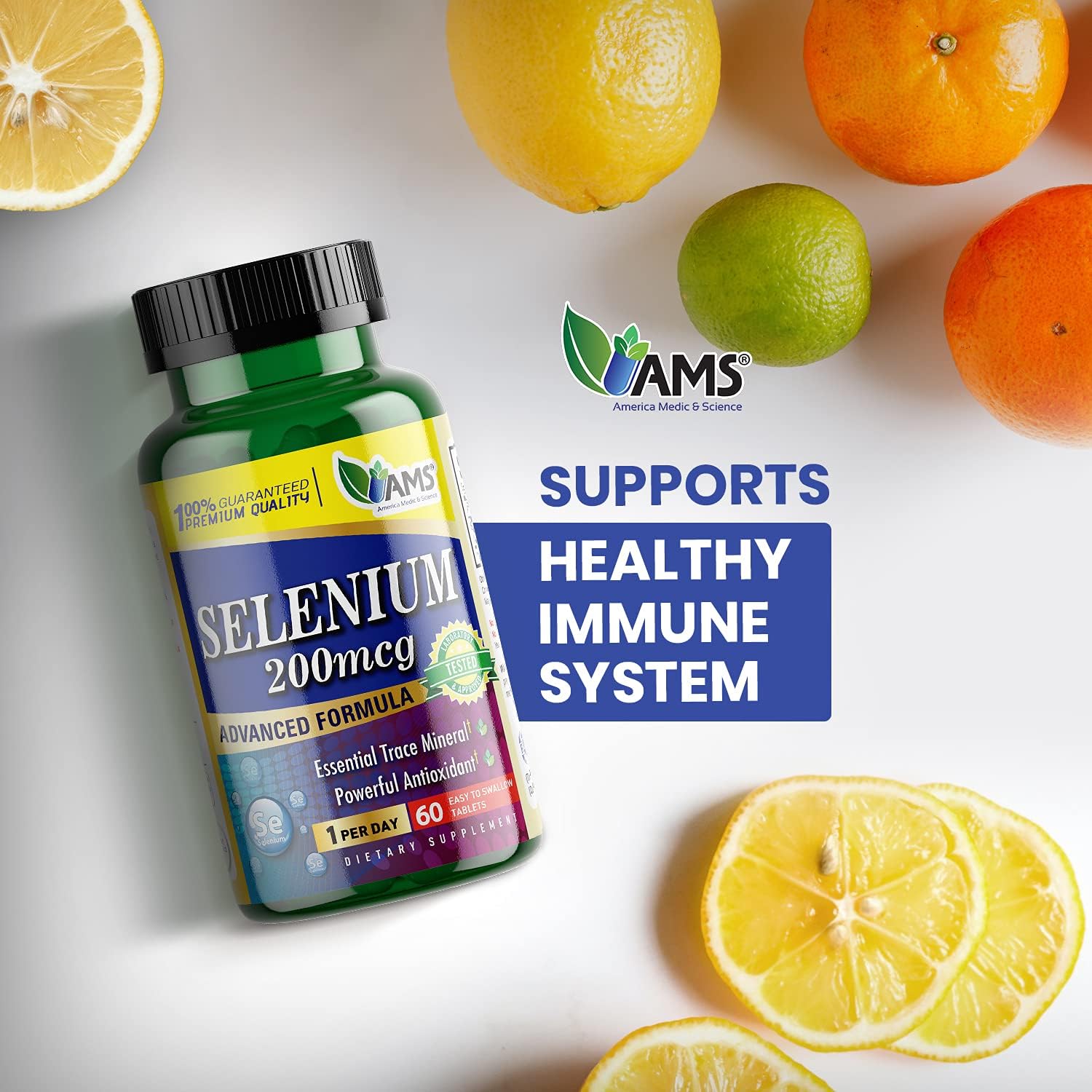 Selenium 200 mcg Dietary Supplement for Immune Support and Thyroid Health - Pack of 60 Tablets