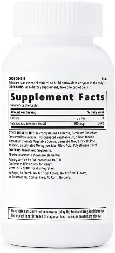 Selenium 200mcg Tablets for Antioxidant Enzymes | Essential Mineral Supplement by GNC | 200 Tablets