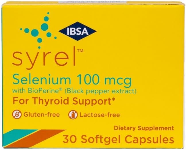 Selenium and BioPerine Thyroid Support Supplement - 30 Soft-Gel Capsules - Gluten-Free, Lactose-Free, Non-GMO - Enhanced Absorption