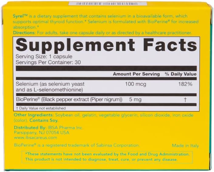 Selenium and BioPerine Thyroid Support Supplement - 30 Soft-Gel Capsules - Gluten-Free, Lactose-Free, Non-GMO - Enhanced Absorption
