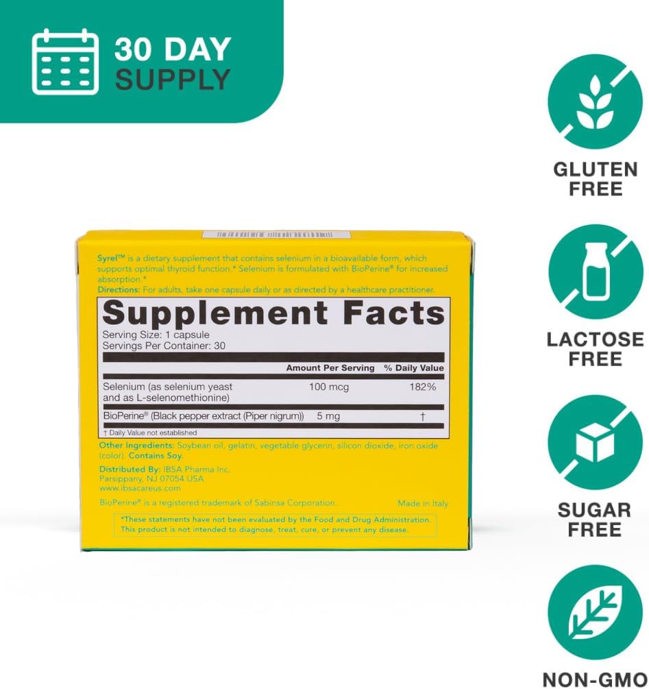 Selenium and BioPerine Thyroid Support Supplement - 30 Soft-Gel Capsules - Gluten-Free, Lactose-Free, Non-GMO - Enhanced Absorption