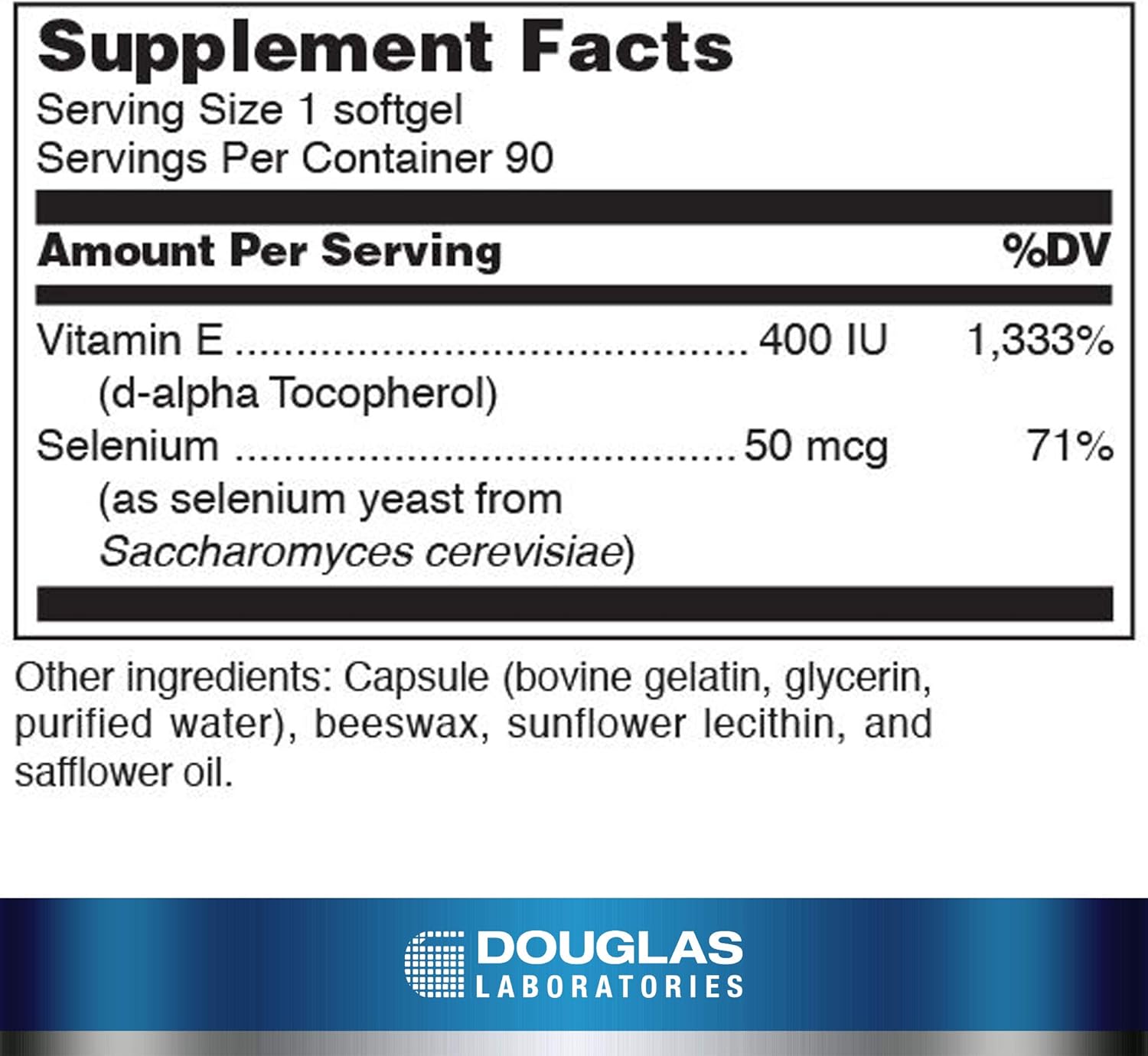 Selenium and Vitamin E Supplement | High Potency 400 I.U. Vitamin E + 50 mcg Selenium | 90 Softgels by Douglas Laboratories