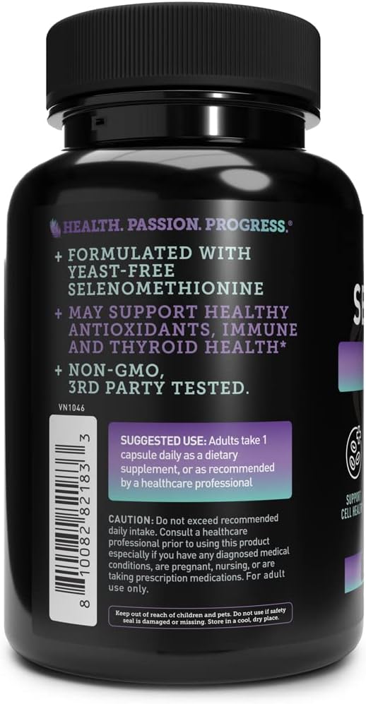 Selenium Capsule Supplement 200mcg for Healthy Antioxidant, Immune, Reproductive & Thyroid Support - Non-GMO - 200 Capsules