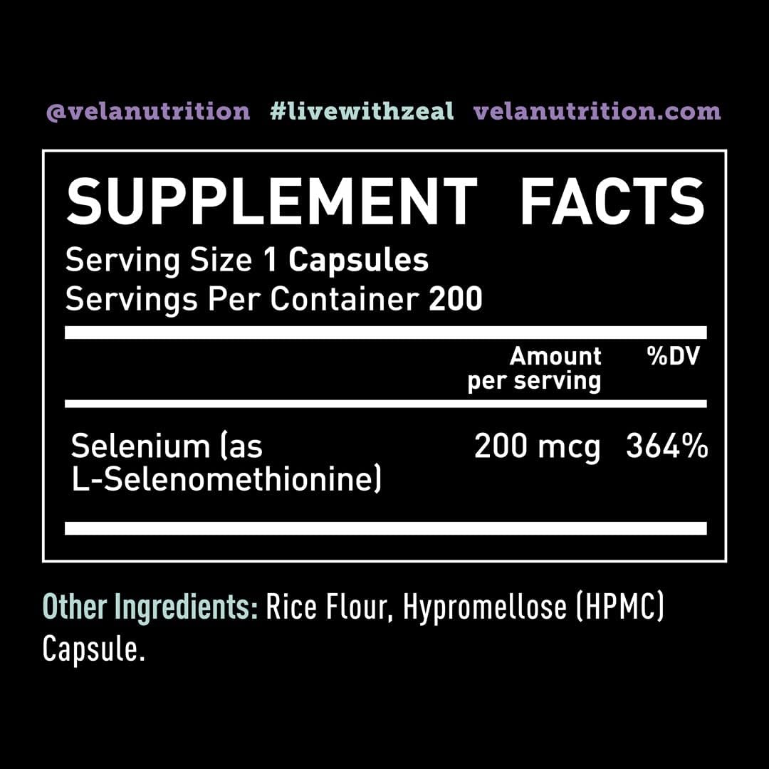 Selenium Capsule Supplement 200mcg for Healthy Antioxidant, Immune, Reproductive & Thyroid Support - Non-GMO - 200 Capsules