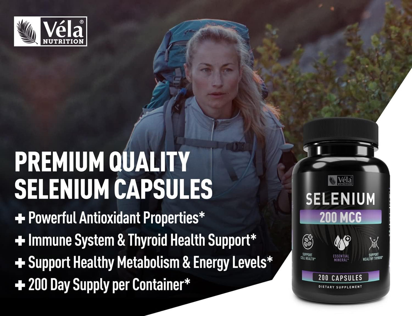 Selenium Capsule Supplement 200mcg for Healthy Antioxidant, Immune, Reproductive & Thyroid Support - Non-GMO - 200 Capsules