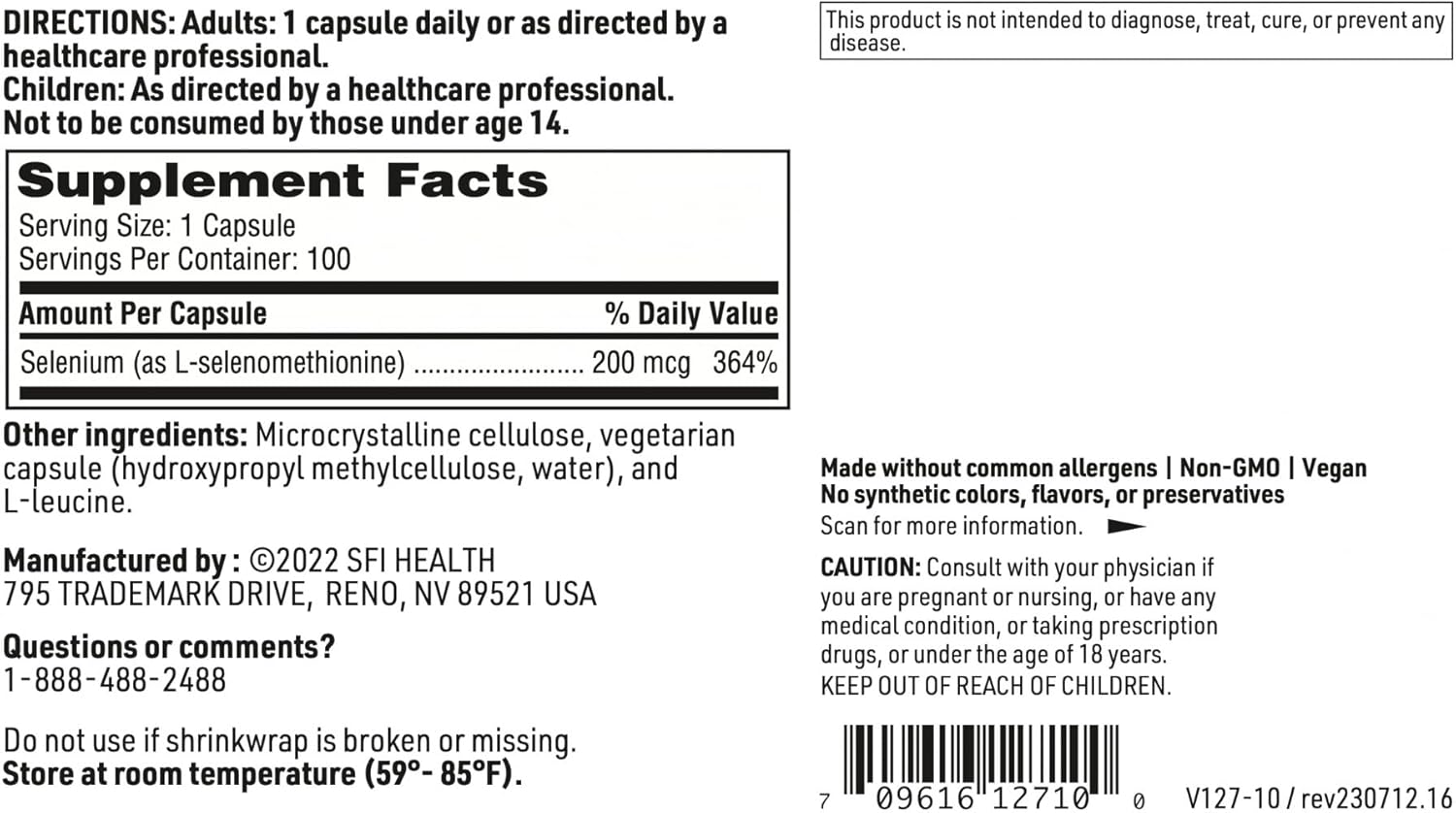 Selenium Supplement - Klaire Labs Seleno Met with 200mcg Selenomethionine for Allergen-Free Antioxidant Support (100 Capsules)