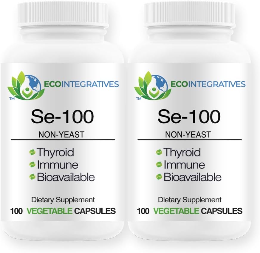 Selenium Yeast-Free Supplement 100 mcg (200 Count, 2-pack) for Immune, Cardiovascular, Thyroid Health - EcoIntegratives SE-100