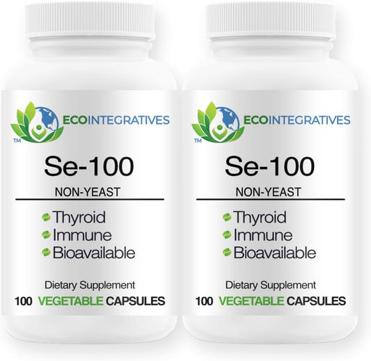 Selenium Yeast-Free Supplement 100 mcg (200 Count, 2-pack) for Immune, Cardiovascular, Thyroid Health - EcoIntegratives SE-100