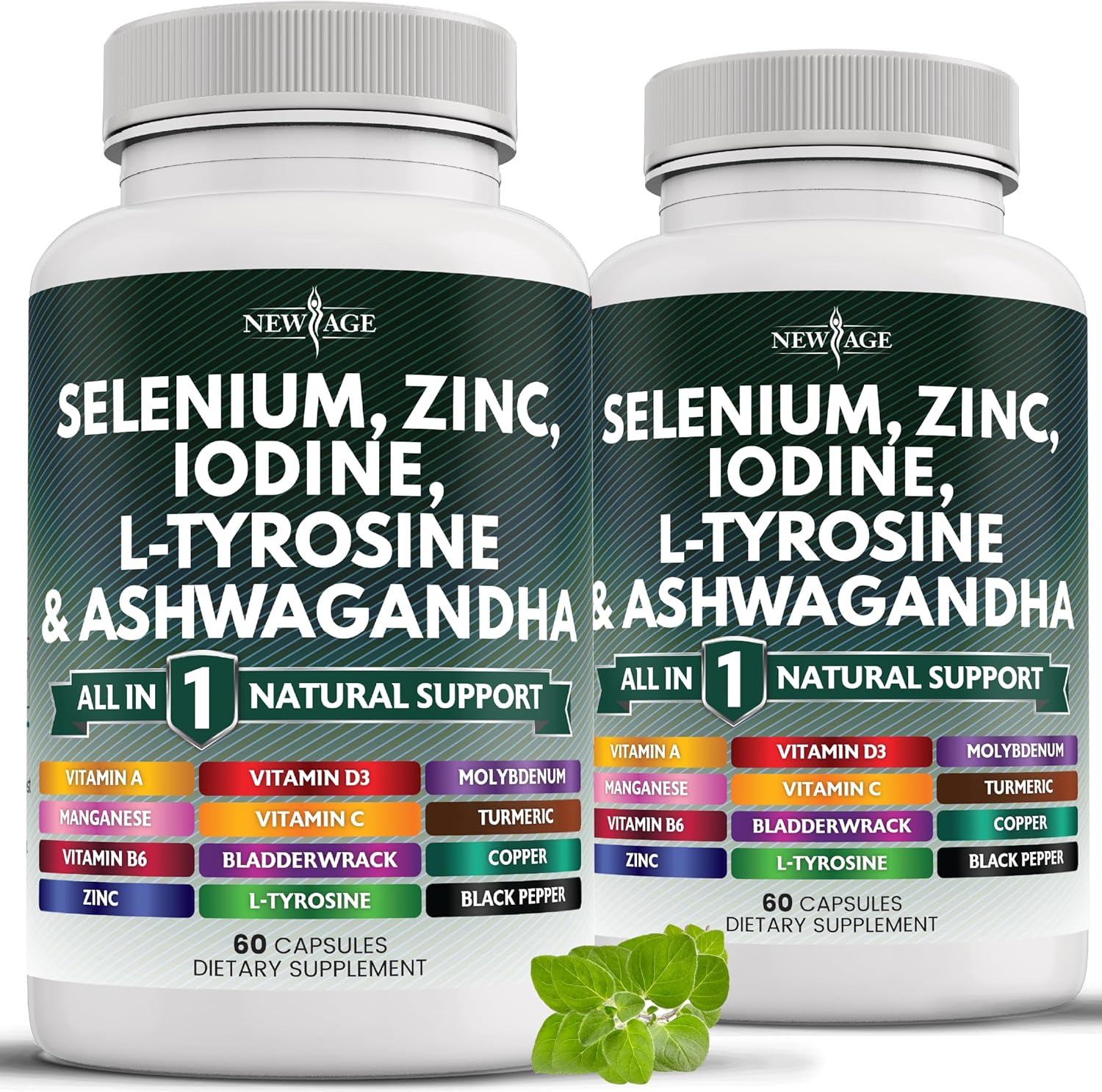 Selenium, Zinc, Iodine, L Tyrosine, Ashwagandha Supplement with Bladderwrack, Turmeric, Silica Kelp, Schisandra - 120 Count for Men and Women