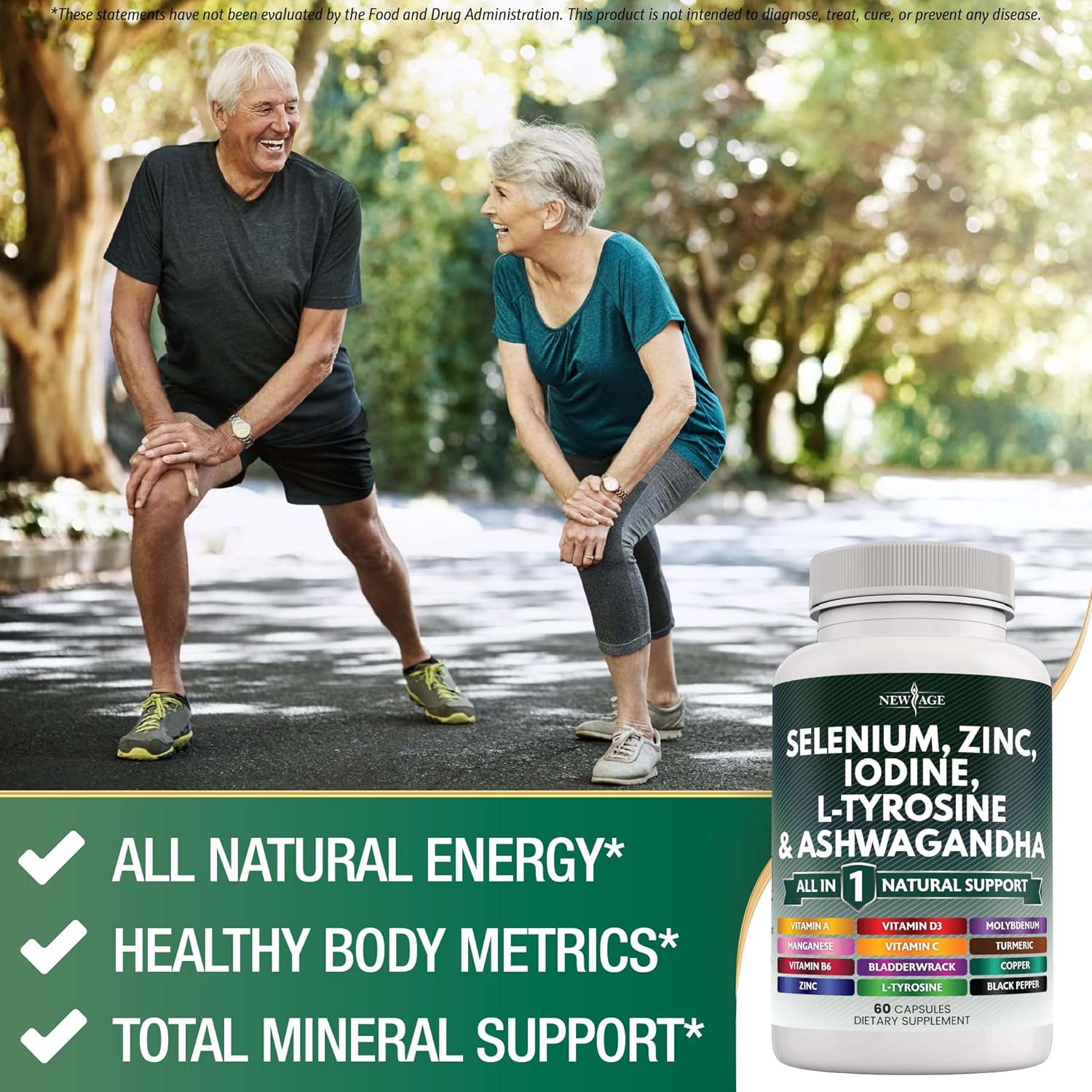 Selenium, Zinc, Iodine, L Tyrosine, Ashwagandha Supplement with Bladderwrack, Turmeric, Silica Kelp, Schisandra - 120 Count for Men and Women