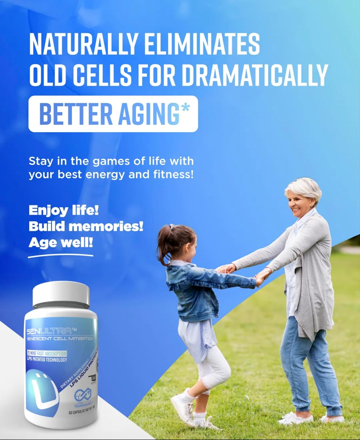 Senescent Cell Clearing Longevity Formula with Fisetin, Curcumin, Quercetin & Beta-Glucan. Supports Cellular & Cognitive Health.