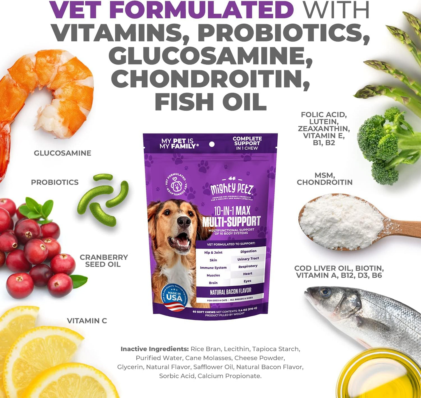 Senior & Adult Dog Multivitamin - 10 in 1 Complete Support for Joints, Immunity, Mobility, Energy, Skin Health - Daily Chewable Supplement for Dogs