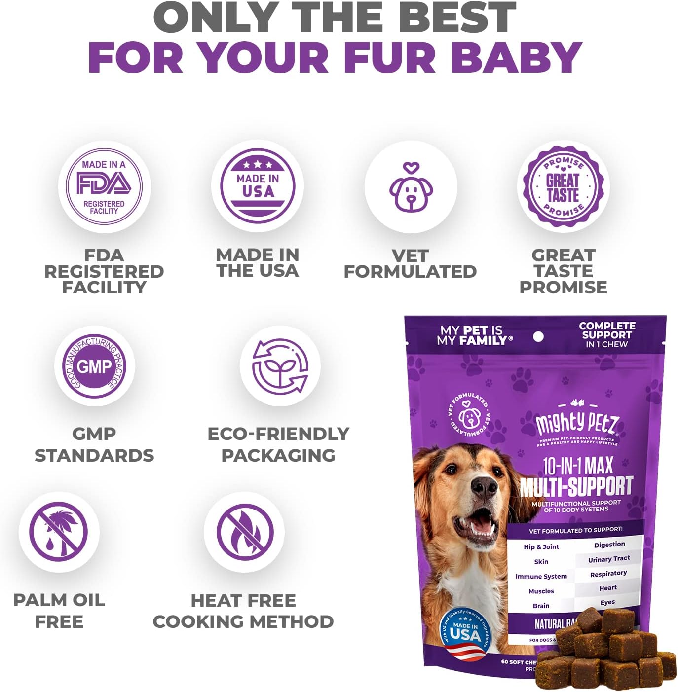 Senior & Adult Dog Multivitamin - 10 in 1 Complete Support for Joints, Immunity, Mobility, Energy, Skin Health - Daily Chewable Supplement for Dogs