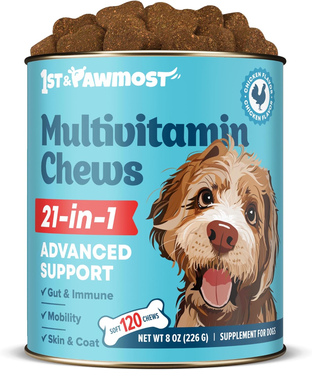 Senior and Puppy Dog Multivitamin with 21 Essential Nutrients - Supports Skin, Coat, Heart, Joints, and Immune System - Chewable Dog Vitamins - 120 Count