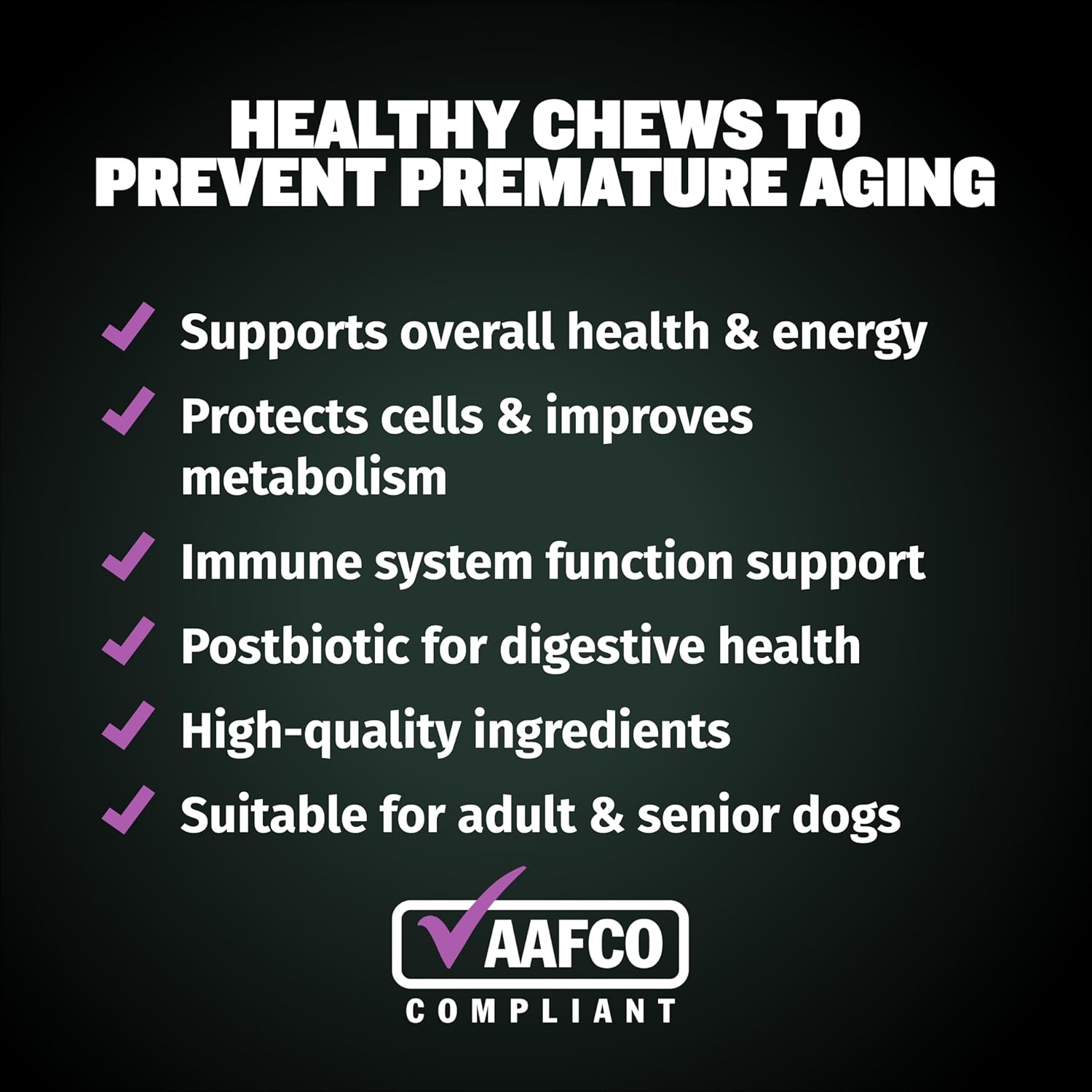 Senior Dog Anti-Aging Multivitamin Chews with Postbiotics - 2-in-1 Supplement for Vitality, Immunity, and Joint Support - Small & Large Breed Adult Dog Vitamins - 75 Soft Chews