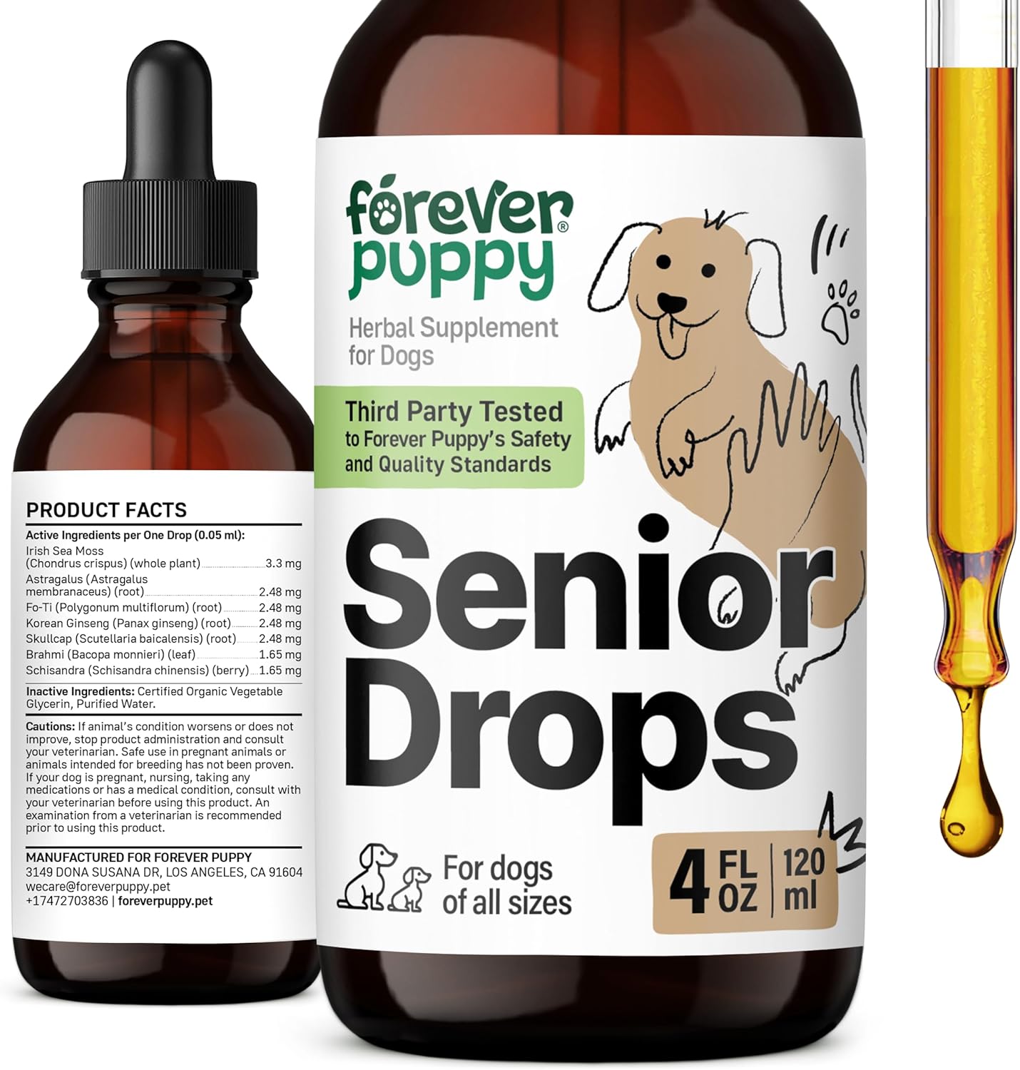 Senior Dog Drops for Immune, Thyroid, & Cognitive Support - Antioxidant Supplement for Elderly Dogs - Vitamins for Senior Wellness - 4 oz