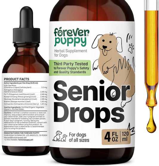 Senior Dog Drops for Immune, Thyroid, & Cognitive Support - Antioxidant Supplement for Elderly Dogs - Vitamins for Senior Wellness - 4 oz