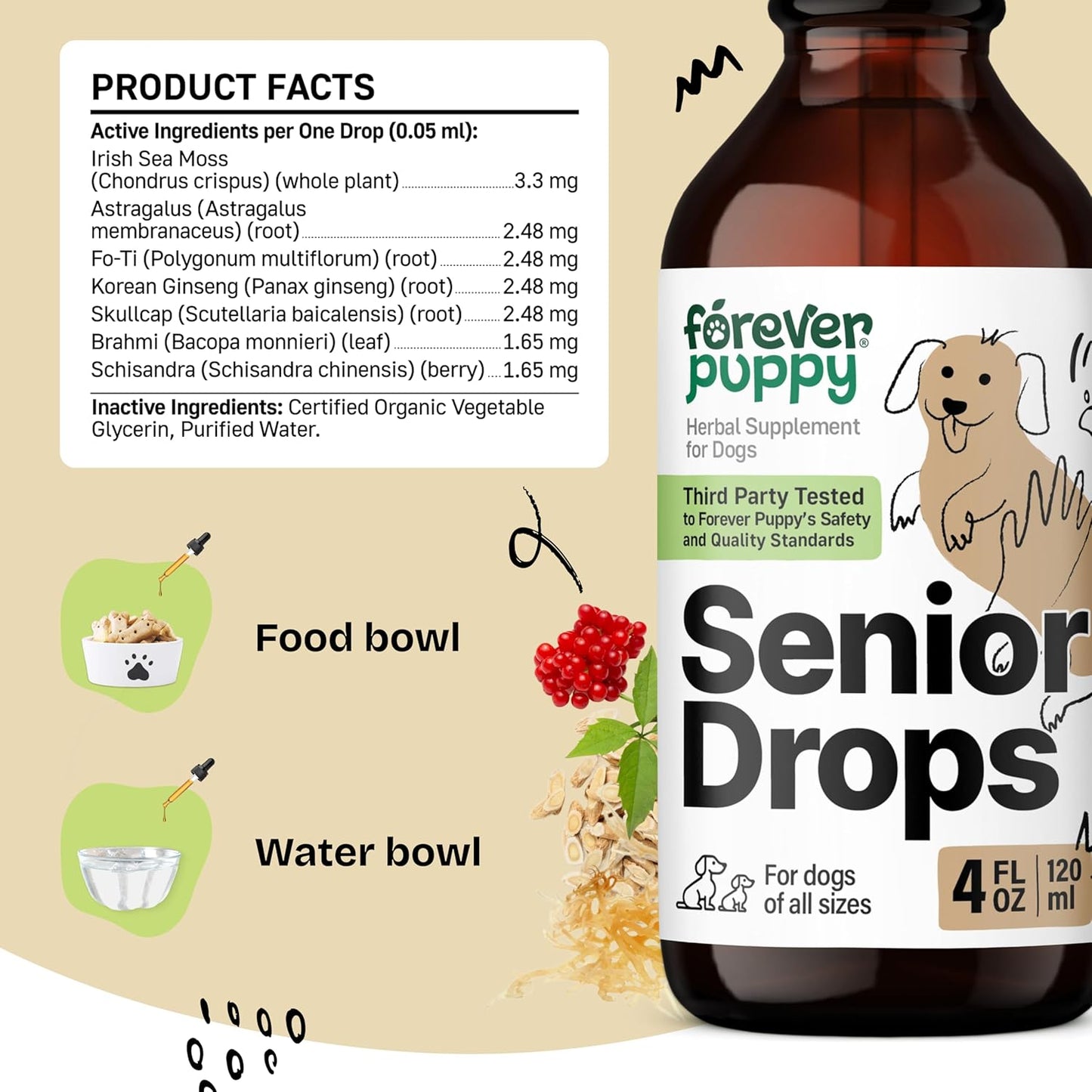 Senior Dog Drops for Immune, Thyroid, & Cognitive Support - Antioxidant Supplement for Elderly Dogs - Vitamins for Senior Wellness - 4 oz