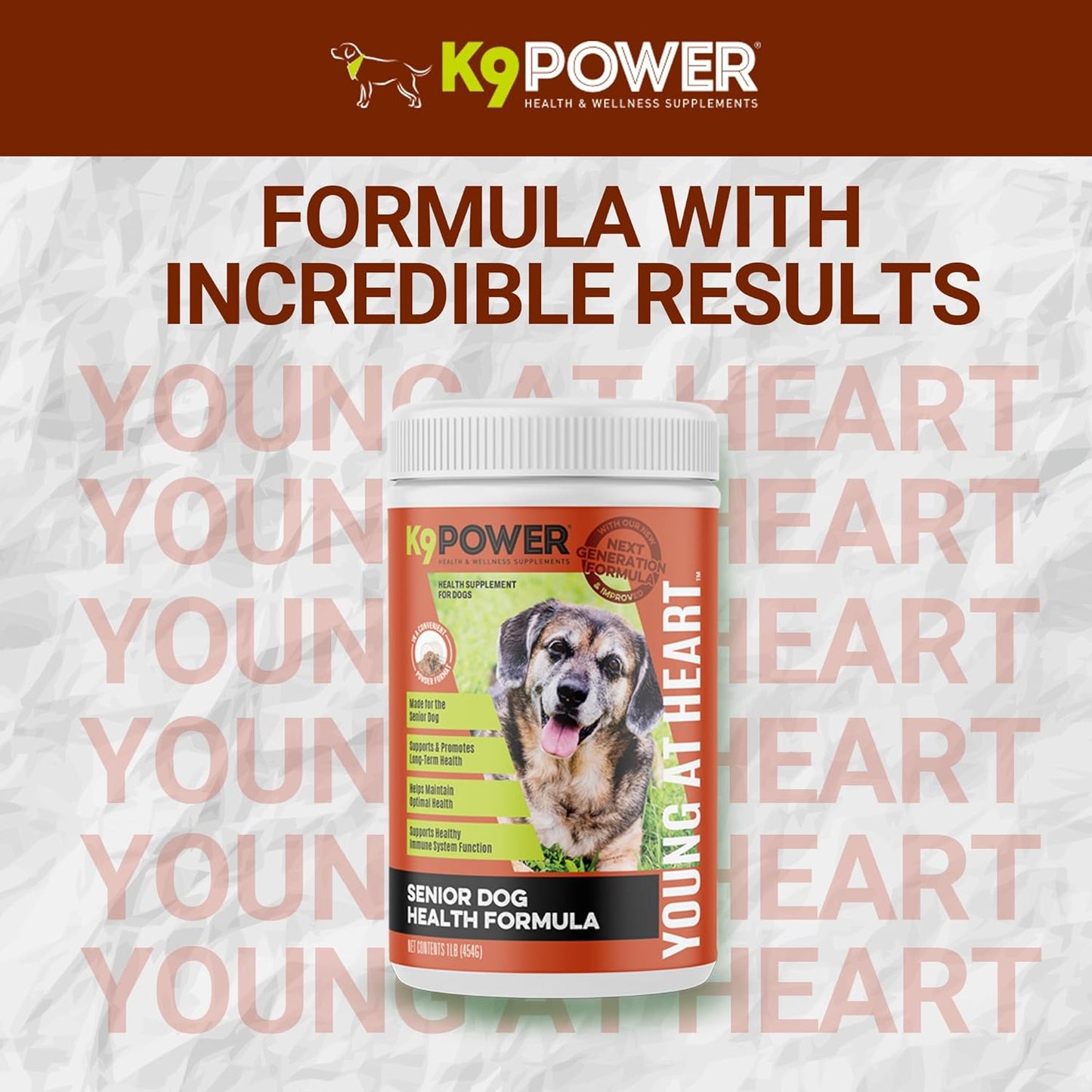 Senior Dog Multivitamin 1 lb - Advanced Supplement for Brain, Heart, Vision, Joint Health, and Mobility - K9 Power Young at Heart