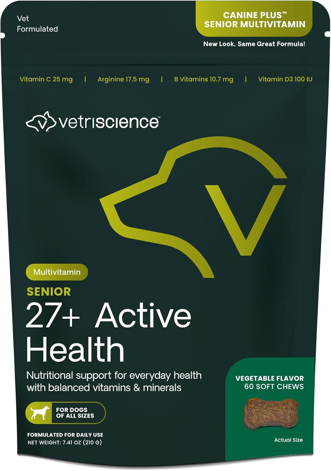 Senior Dog Multivitamin Chews with Vitamins, Minerals & Antioxidants - Veggie Wellness Support - 60 Count