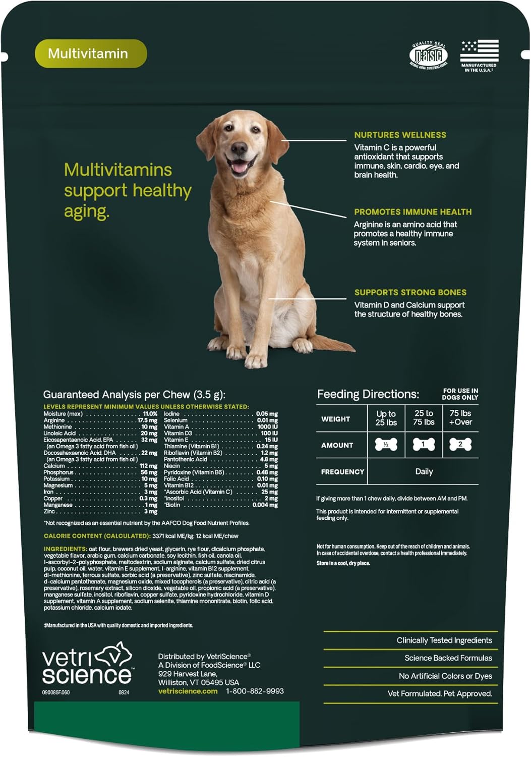 Senior Dog Multivitamin Chews with Vitamins, Minerals & Antioxidants - Veggie Wellness Support - 60 Count