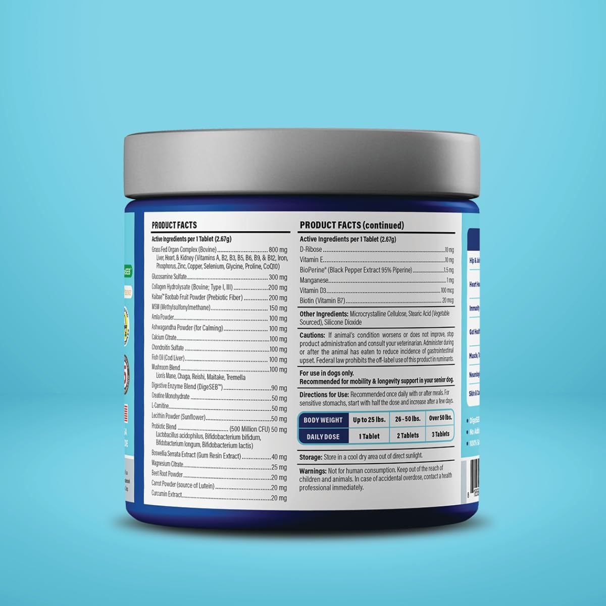 Senior Dog Supplement with Digestive Enzymes, Glucosamine, Chondroitin, Vitamins, Antioxidants, Prebiotics, Probiotics, and Omegas - 90 Count