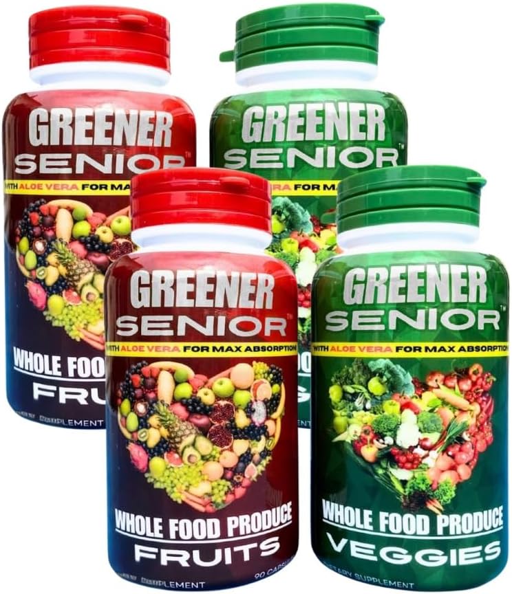 Senior Fruit & Veggie Whole Food Supplement for Men and Women - 90 Fruit Capsules & 90 Veggie Capsules - Enhanced Absorption Formula for Seniors