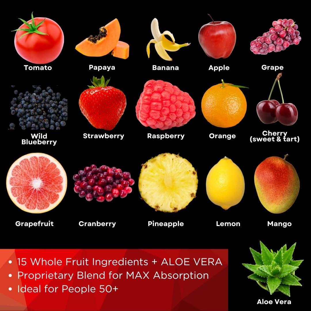 Senior Fruit & Veggie Whole Food Supplement for Men and Women - 90 Fruit Capsules & 90 Veggie Capsules - Enhanced Absorption Formula for Seniors