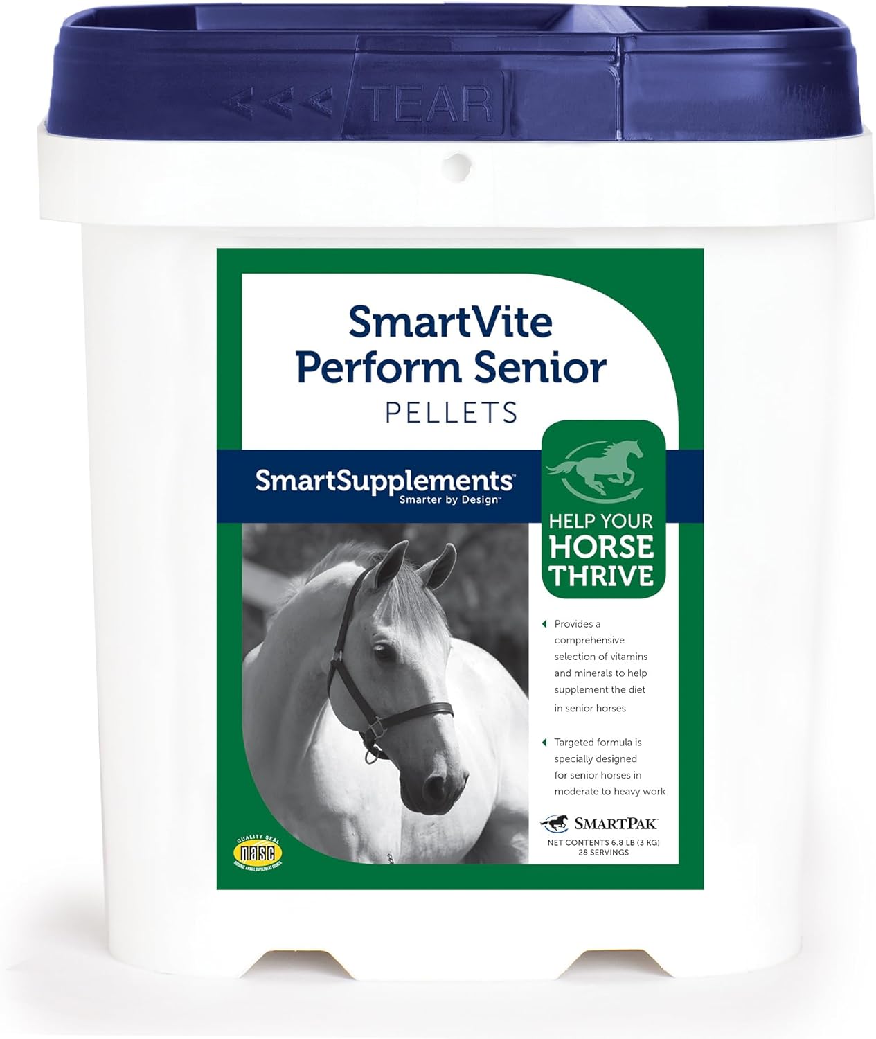 Senior Horse Vitamin and Mineral Supplement | SmartPak SmartVite Perform Pellets | Includes Vitamin E, Magnesium, Vitamin C, B Complex, and Biotin | 12.5 lb Bucket
