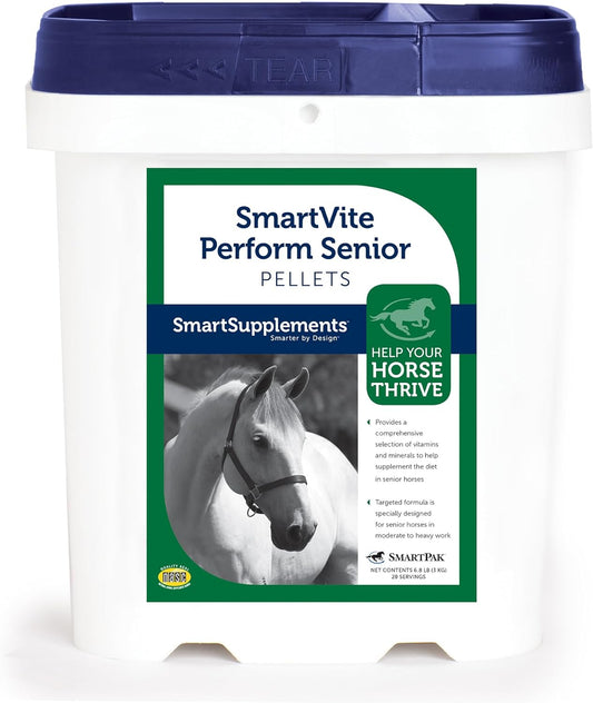Senior Horse Vitamin and Mineral Supplement | SmartPak SmartVite Perform Pellets | Includes Vitamin E, Magnesium, Vitamin C, B Complex, and Biotin | 12.5 lb Bucket
