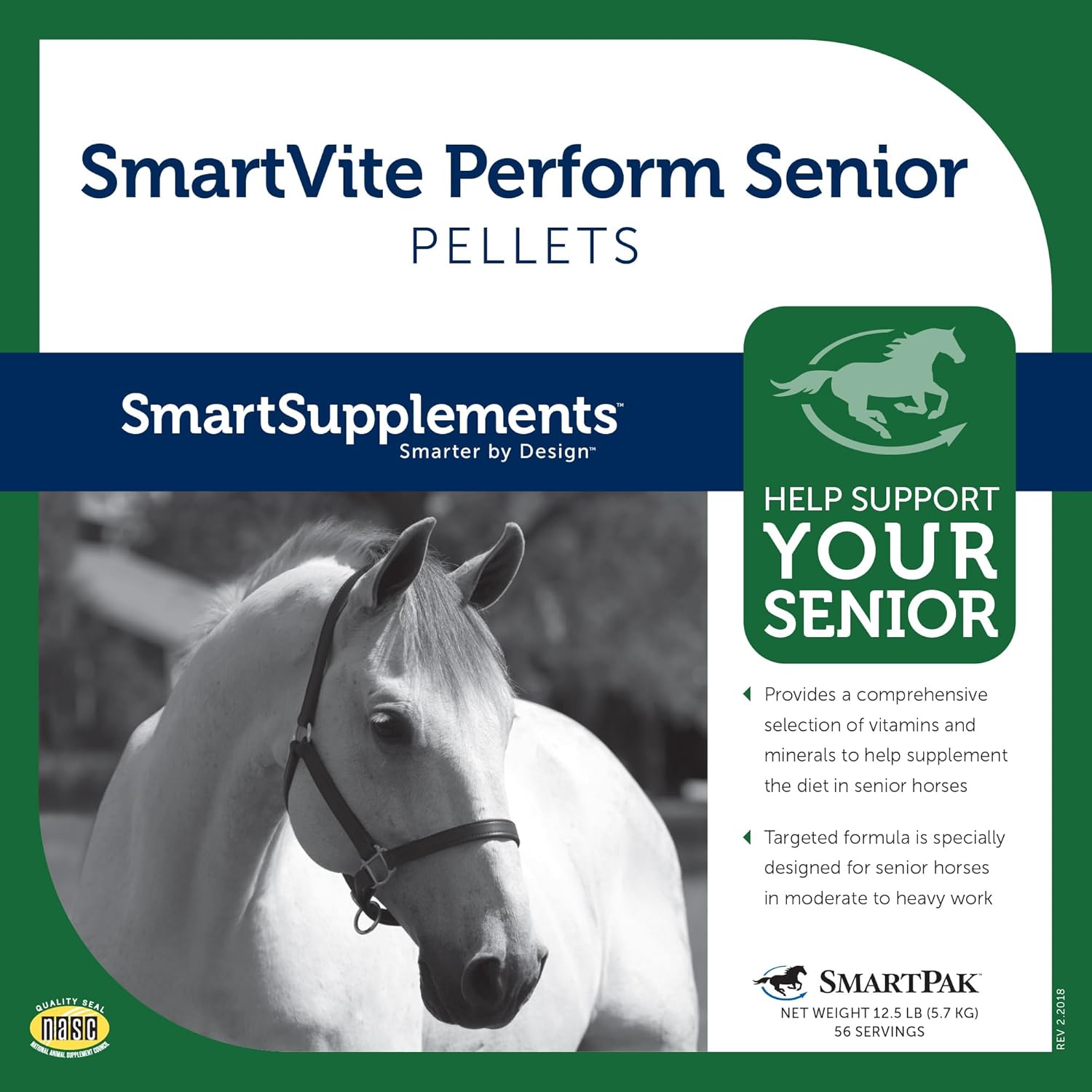 Senior Horse Vitamin and Mineral Supplement | SmartPak SmartVite Perform Pellets | Includes Vitamin E, Magnesium, Vitamin C, B Complex, and Biotin | 12.5 lb Bucket
