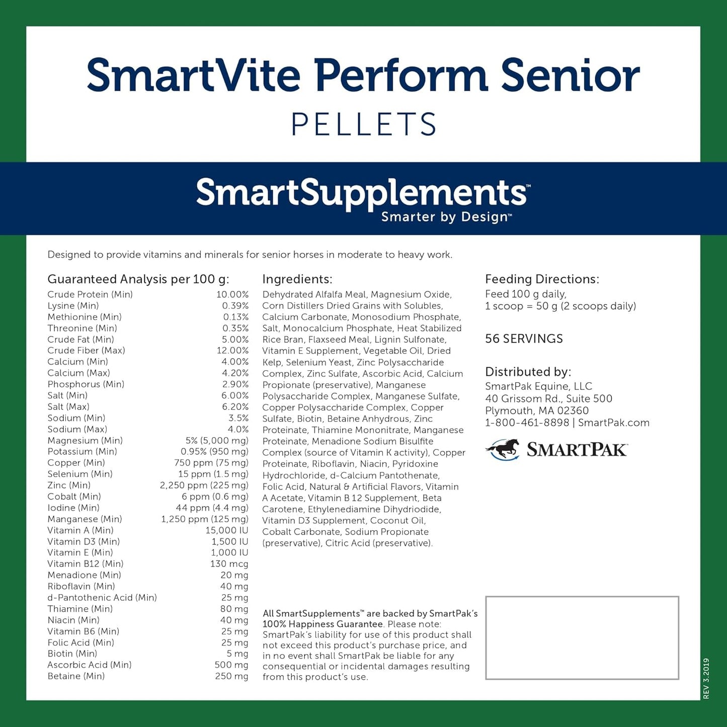 Senior Horse Vitamin and Mineral Supplement | SmartPak SmartVite Perform Pellets | Includes Vitamin E, Magnesium, Vitamin C, B Complex, and Biotin | 12.5 lb Bucket