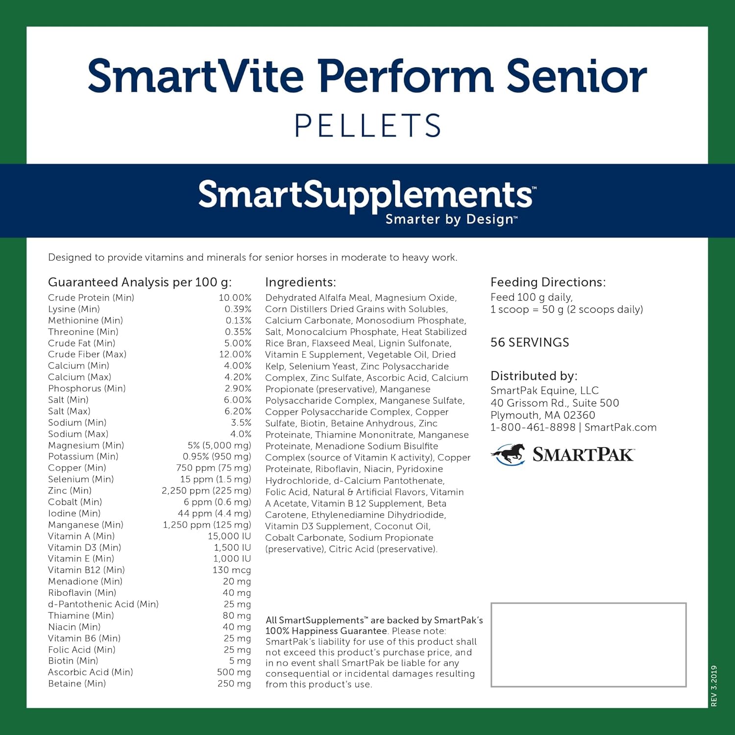 Senior Horse Vitamin and Mineral Supplement | SmartPak SmartVite Perform Pellets | Includes Vitamin E, Magnesium, Vitamin C, B Complex, and Biotin | 12.5 lb Bucket