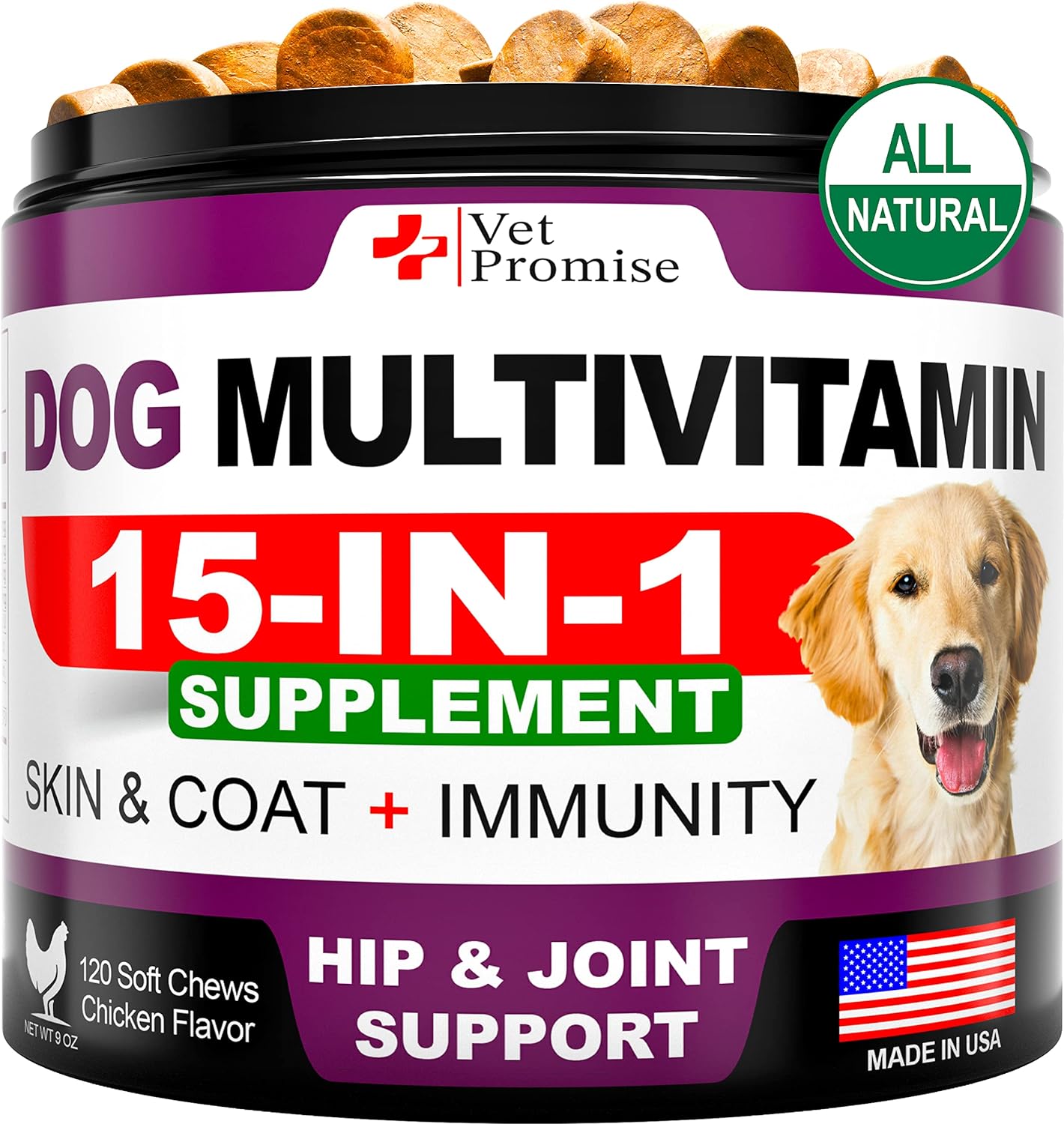 Senior & Puppy Dog Multivitamin Chewable with Glucosamine - 120 Chews - Joint Support & Immunity for Dogs - Pet Health Supplement for Mobility, Energy, Gut & Skin