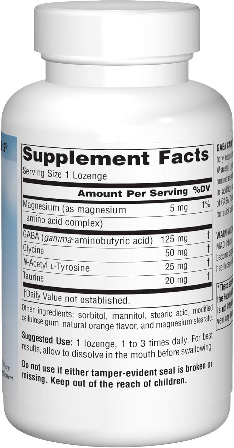 Serene Science GABA Calm 125mg Lozenges - Orange Flavor Supplement with Magnesium, Glycine, N-Acetyl L-Tyrosine, Taurine - 120 Count