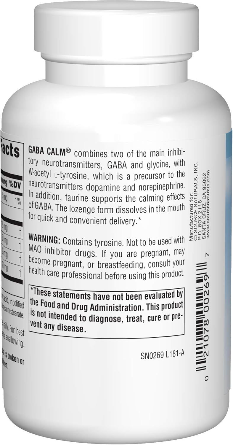 Serene Science GABA Calm 125mg Lozenges - Orange Flavor Supplement with Magnesium, Glycine, N-Acetyl L-Tyrosine, Taurine - 120 Count
