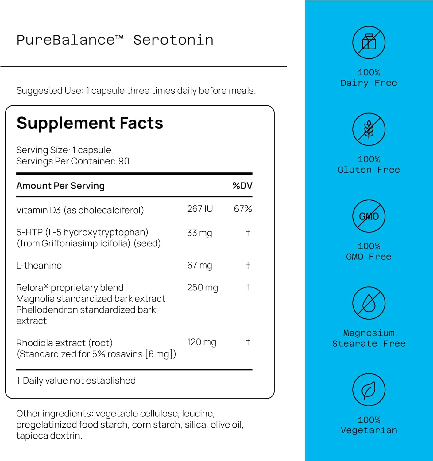Serotonin & Cortisol Support Supplement with 5-HTP, Venetron, Sensoril, Vitamin D3 & L-Theanine - 90 Capsules for Better Quality of Life
