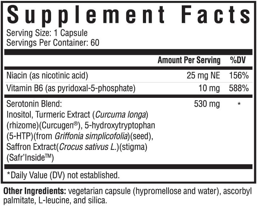 Serotonin Nutrients Supplement for Healthy Sleep - Vegan 5-HTP with Vitamin B6 and Saffron Extract (60 Capsules)