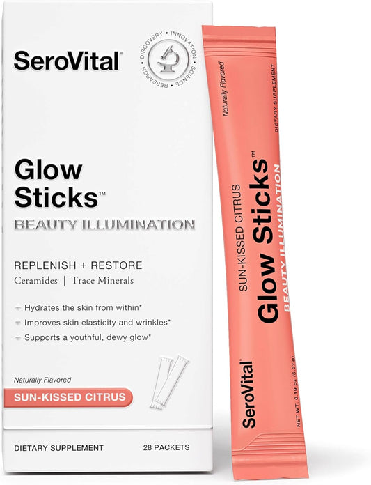 Serovital Glow Sticks Anti-Aging Powder with Ceramides and Hyaluronic Acid, Enhance Skin in 30 Days, 28 Ct.