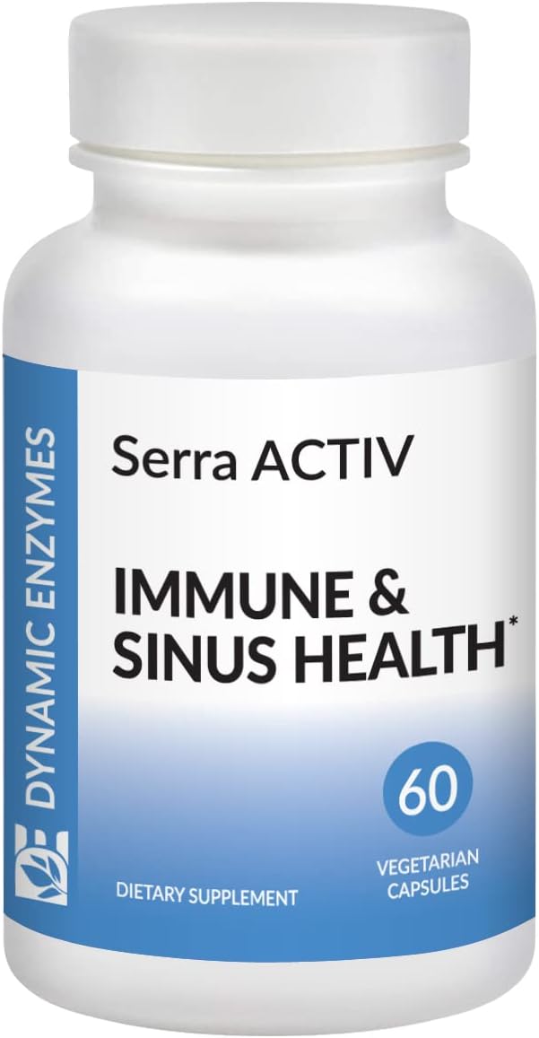 Serra ACTIV Enzymes - 60 Vegan Capsules - Supports Sinus & Cardiovascular Health - Acid-Resistant Serrapeptase - 120,000 SPU - Immune Support