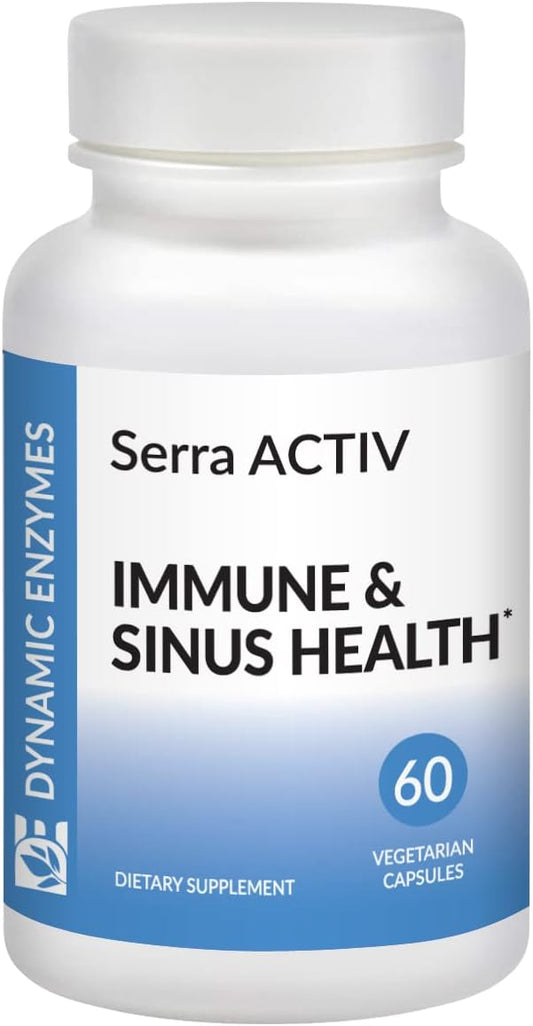 Serra ACTIV Enzymes - 60 Vegan Capsules - Supports Sinus & Cardiovascular Health - Acid-Resistant Serrapeptase - 120,000 SPU - Immune Support