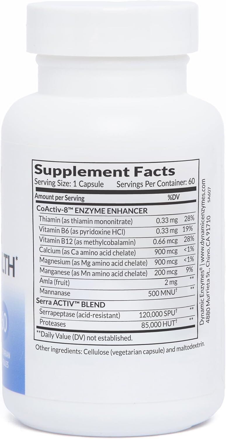 Serra ACTIV Enzymes - 60 Vegan Capsules - Supports Sinus & Cardiovascular Health - Acid-Resistant Serrapeptase - 120,000 SPU - Immune Support