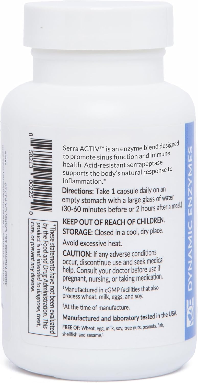 Serra ACTIV Enzymes - 60 Vegan Capsules - Supports Sinus & Cardiovascular Health - Acid-Resistant Serrapeptase - 120,000 SPU - Immune Support