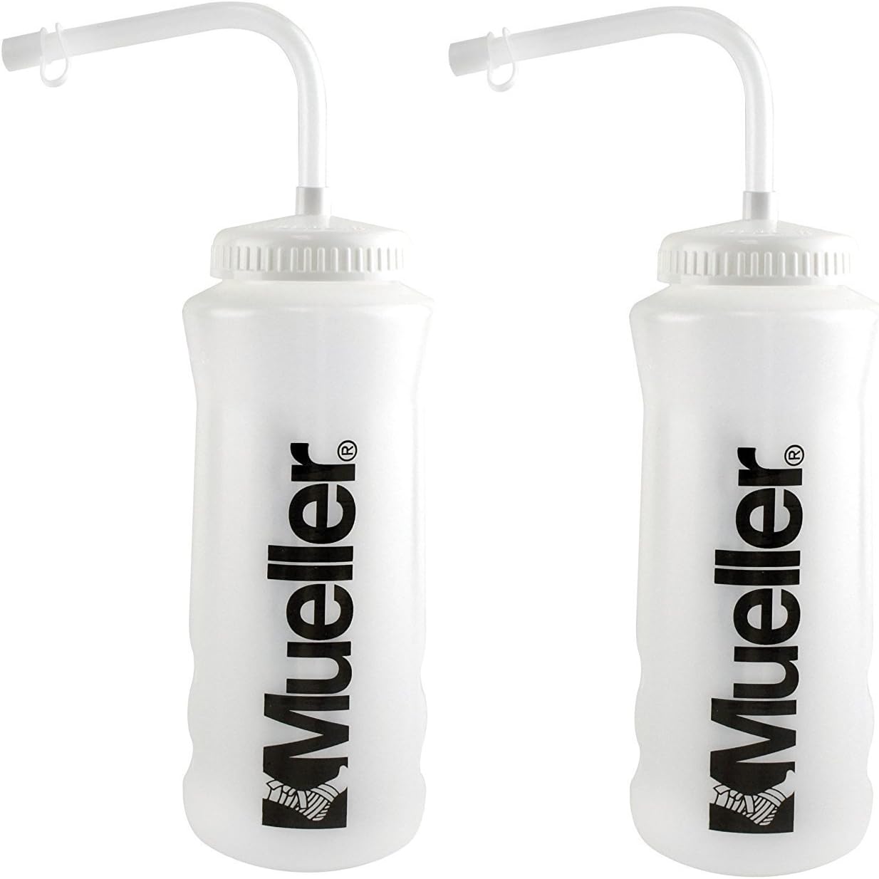 Set of 2 Mueller Quart Bottles with Straws in Natural Color and Black Letters