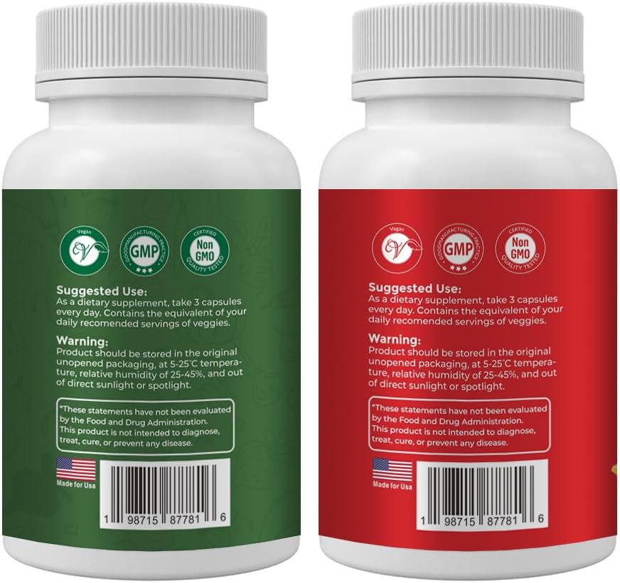 Set of 2 Pacifixsllc 100% Natural Fruit and Vegi Capsules for Natural Energy Boost, 180 Count (90 Fruit, 90 Veggies)